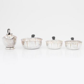 A Danish Silver Sauce Boat, and three silver plated serving dishes, Cohr.