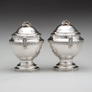 A pair of Swedish 18th century silver sugar-bowls and covers, mark of Anders Brandt, Norrköping 1781.