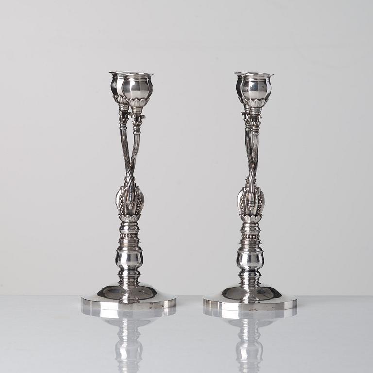 Johan Rohde, a pair of sterling candelabra, design nr 343 for Georg Jensen & Wendel, Denmark 1945-51.