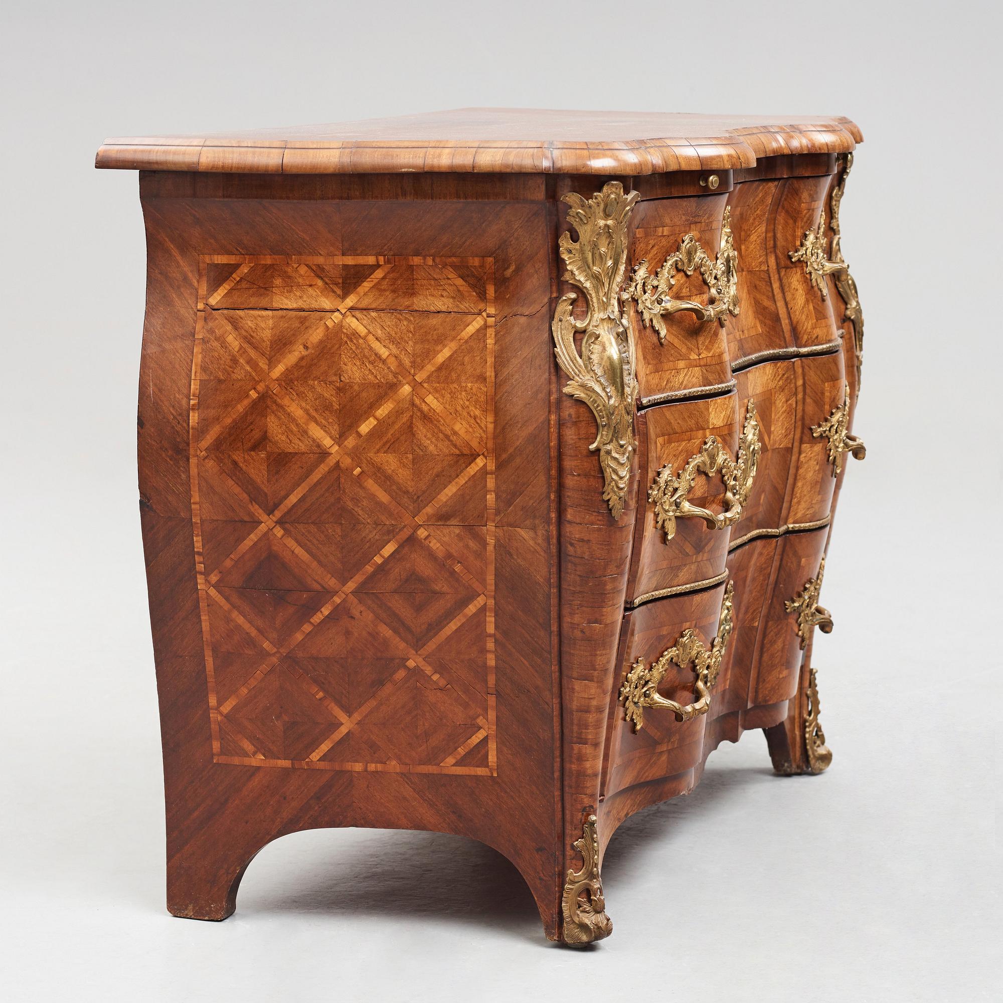 A Swedish Rococo 18th century commode by Christian Linning, master 1744.