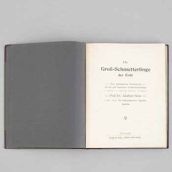 Planschverk, "Die Gross Schmetterlinge der Erde",  av Dr Adalbert Seitz, volym I-IV, Stuttgart, Tyskland, 1912-15.