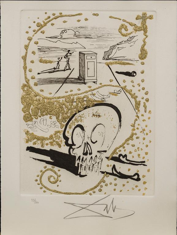 SALVADOR DALÍ, 10 engravings with gold paint, "Les Amours Jaunes", signed and numbered 83/300.