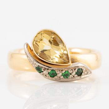 Jan-Christer Lundqvist, ring, 18K gold with yellow zoisite and green stones, Skövde 1999.