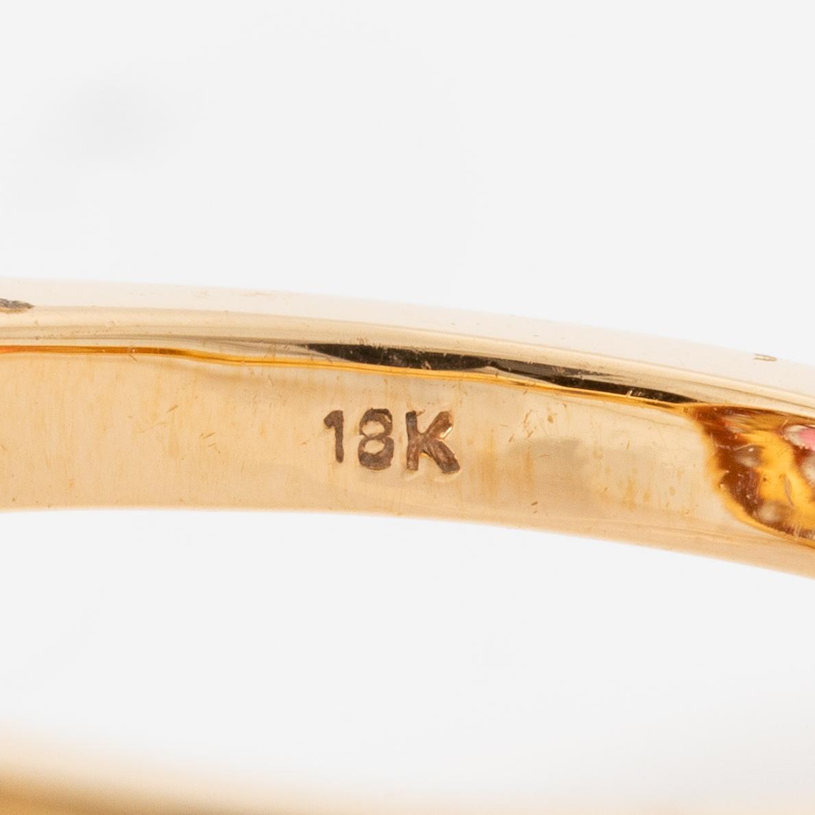 Ring, carved, 18K rose gold with pink tourmaline and brilliant-cut diamonds.
