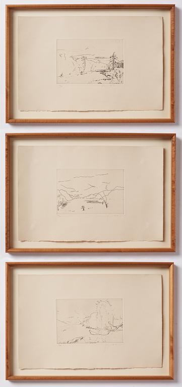 Barry Flanagan, tre stycken etsningar. Samtliga signerade. En numrerad 42/50 och två numrerade 44/50.