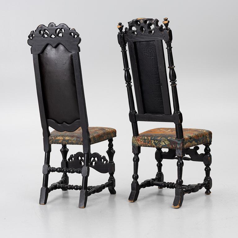 Two chairs, Caroline Baroque, 18th century.