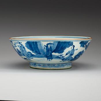 A large blue and white Transitional bowl, 17th Century. With Hallmark.