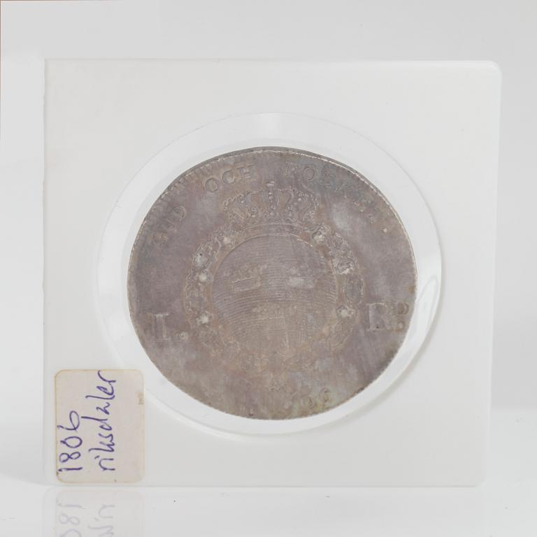 MYNT, 1 riksdaler, Gustav IV Adolf, 1806. Vikt ca 29 gram.