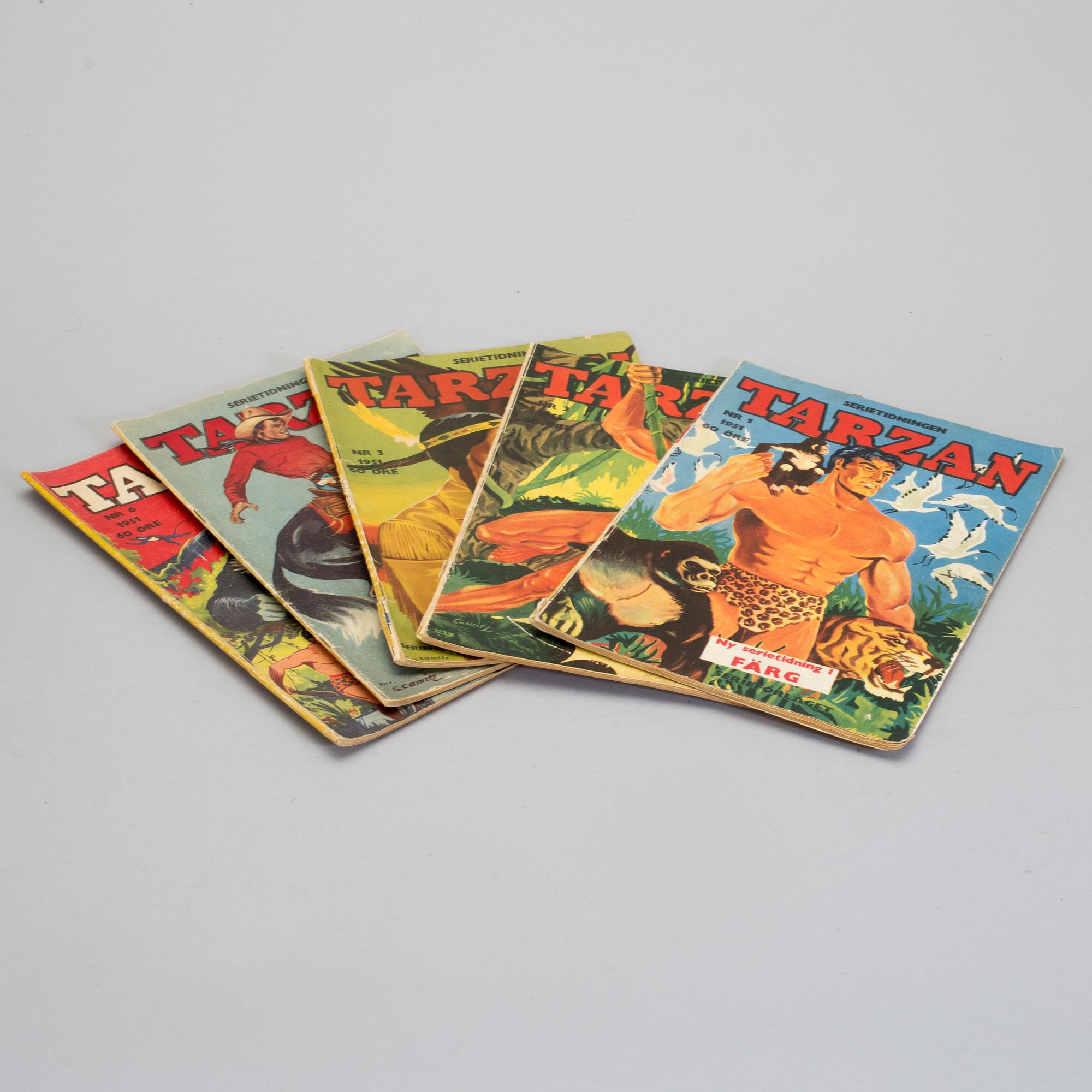 SERIETIDNINGAR, Tarzan, nr 1-4, samt 6, 1951.