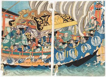 Utagawa Yoshitsuya, a diptych woodblock print in colours, mid 19th Century.