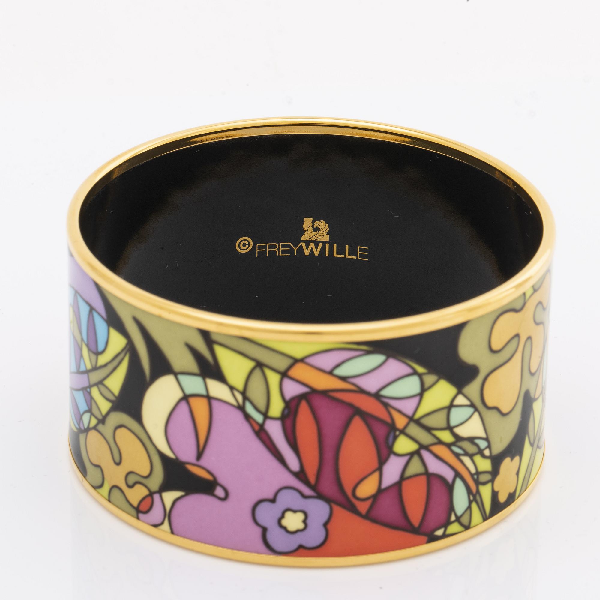 Frey Wille, an 'Ode to Joy of Life Paradise Moonlight' enamel and gilt metal bangle, Austria, c 2012.