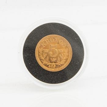 Guldmynt Sverige, Oscar II 5 kr, 1883.