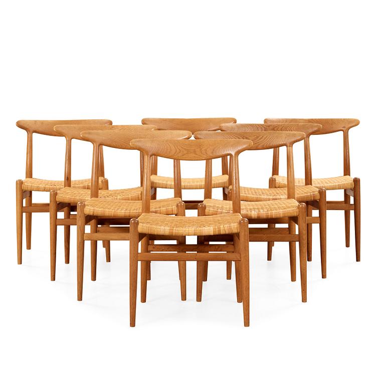 Hans J. Wegner, stolar, 8 stycken, Carl Madsens Fabriker, Danmark, 1950-60-tal.