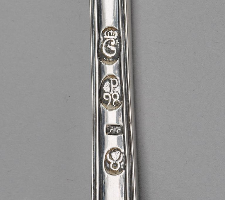 A Norwegian 18th century silver serving-spoon, makers mark of Peter Pettersson, Christiana, Norge, 1798.