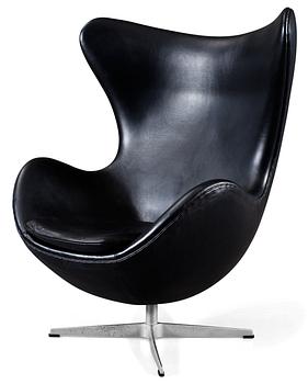 110. An Arne Jacobsen black leather and steel 'Egg Chair', Fritz Hansen, Denmark 2001.