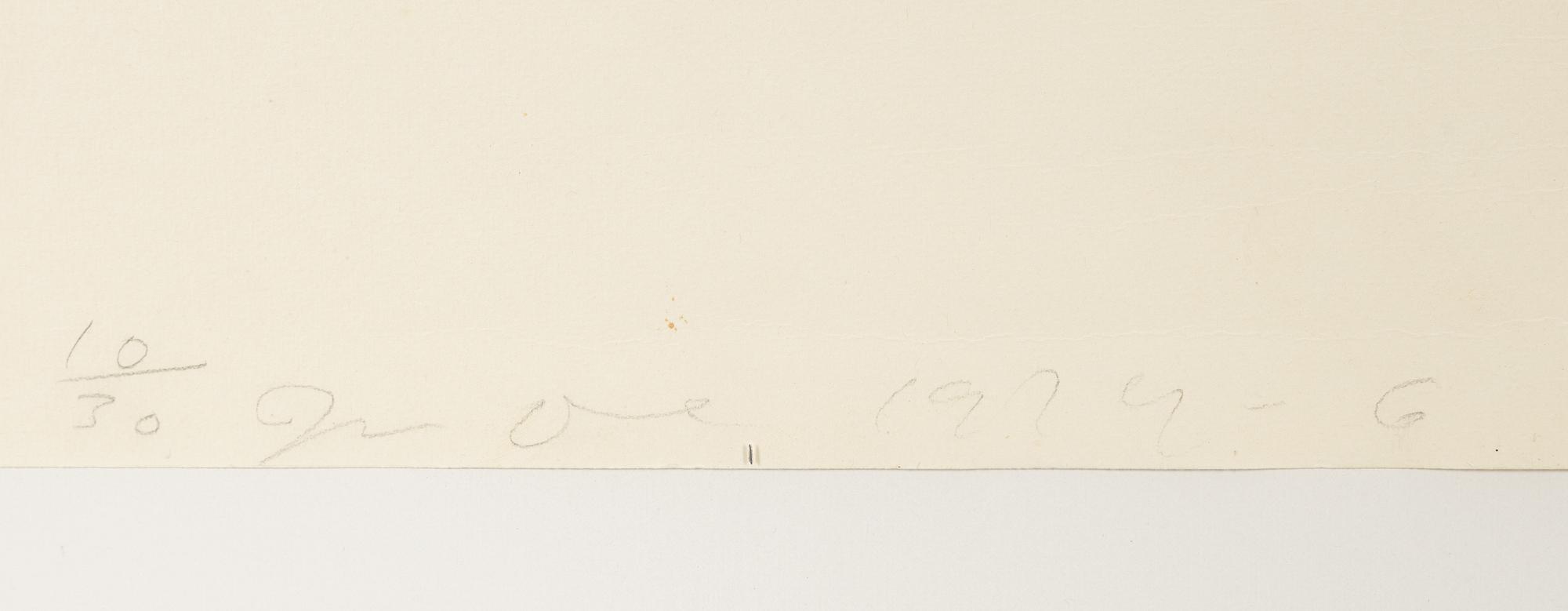 Jim Dine, etching with hand-coloring, 1974-76, signed 10/30.