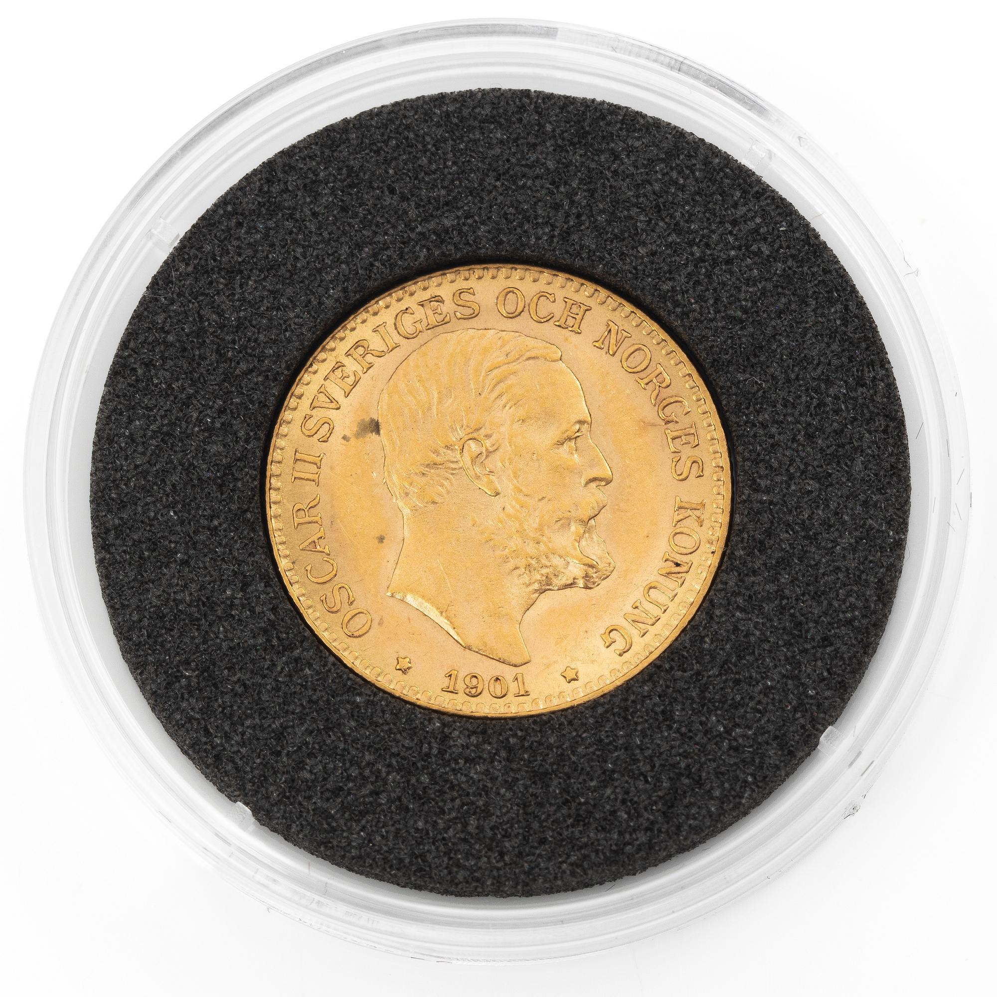 Guldmynt, Sverige, Oscar II, 10 kronor, Typ III, 1901.