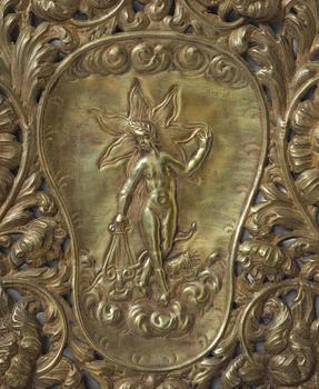 A set of four Swedish Baroque repoussé silvered brass reflector one-branch reflector plates, ca 1690-1700.