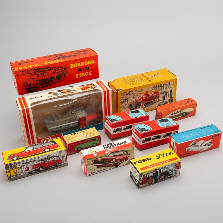 A set of eleven toy cars by Tekno, Denmark, 1950-1970's.