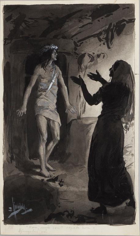 DAVID LJUNGDAHL, illustrationer, 8 st, tusch och täckvitt, signerade D. Ljungdahl. "Den andra djungelboken".