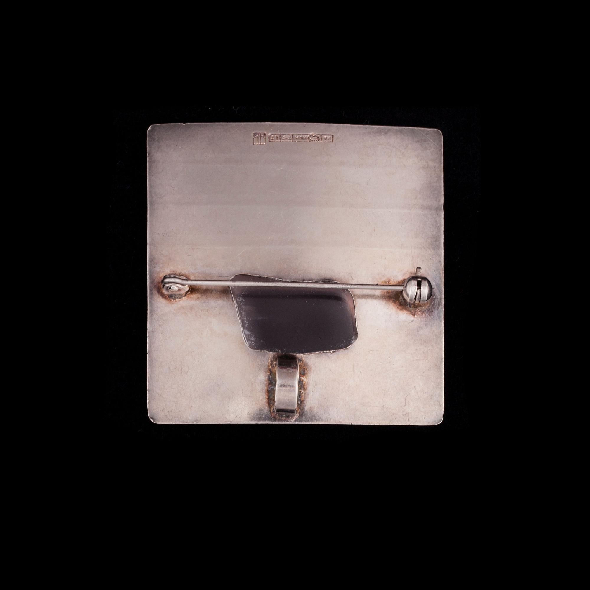 BROSCH / HÄNGE, silver, rosenkvarts. Kaunis Koru Heikki Kaksonen 1964.