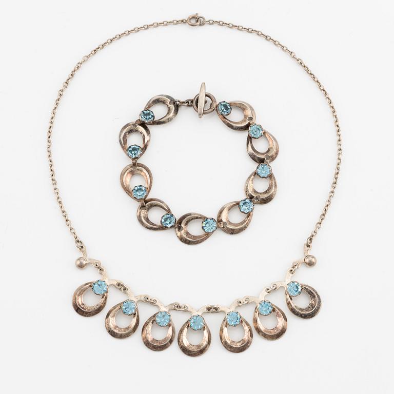 Herman Siersbol, bracelet and necklace, sterling silver with synthetic turquoise stones. Denmark.