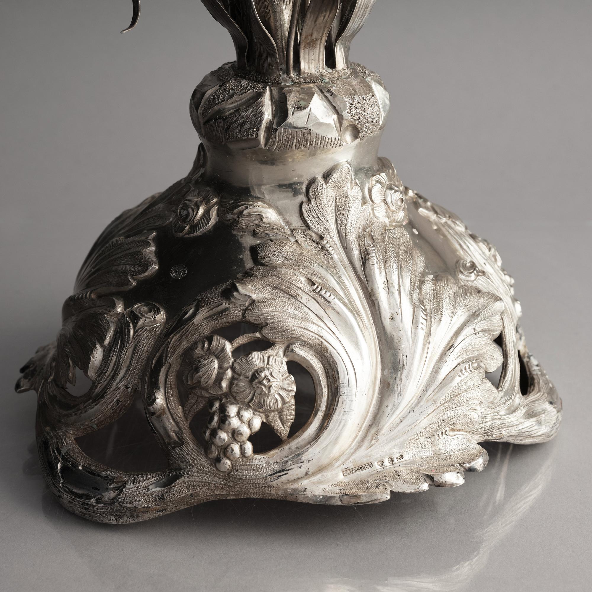 A Swedish 19th century silver candelabra, mark of Pehr Fredrik Palmgren, Stockholm 1862.