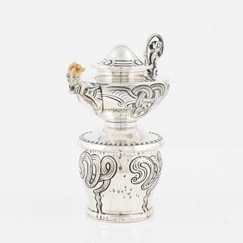 A Norwegian Silver Oil Lamp, makr of NM Thune, Oslo, early 20th century.