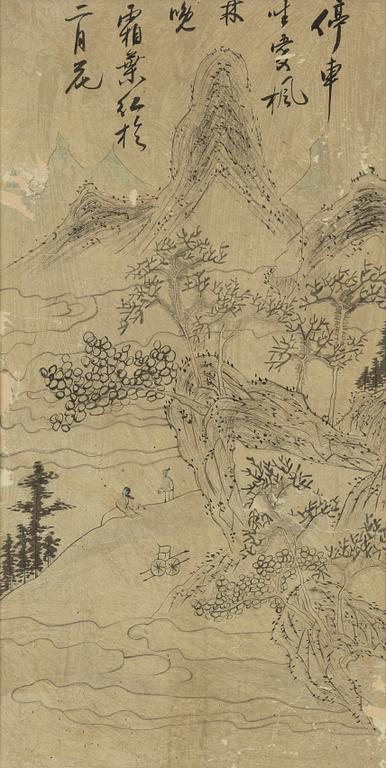 Oidentifierad konstnär, fyra stycken målningar, tusch och akvarell på papper, Korea, omkring 1900.