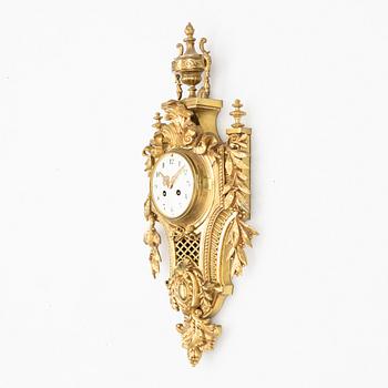 A bronze Louis XVI style wall clock, Japy Frères, France, circa 1900.