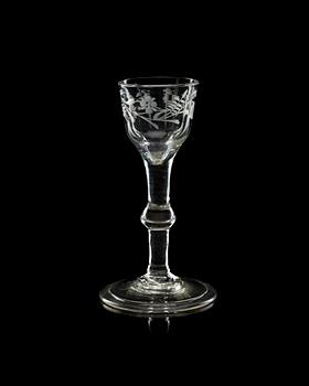 627. An engraved wine glass, 18th Century, presumably England.