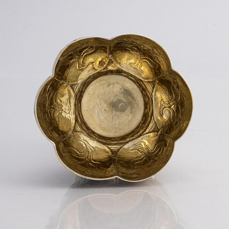 A German 17th century parcel-gilt silver 'roemer' beaker, mark of Thomas Stör II, Nuremberg circa 1670.