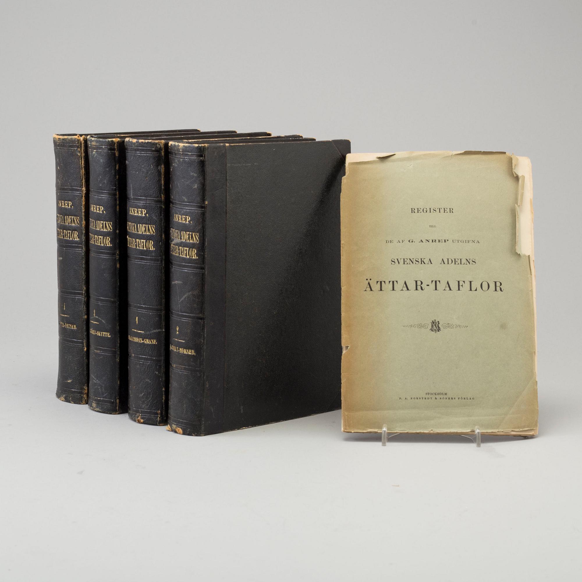 BOOKS, four volumes, 'Svenska Adelns Ättar-taflor', Gabriel Anrep, Norstedt, Stockholm, 1858-64.