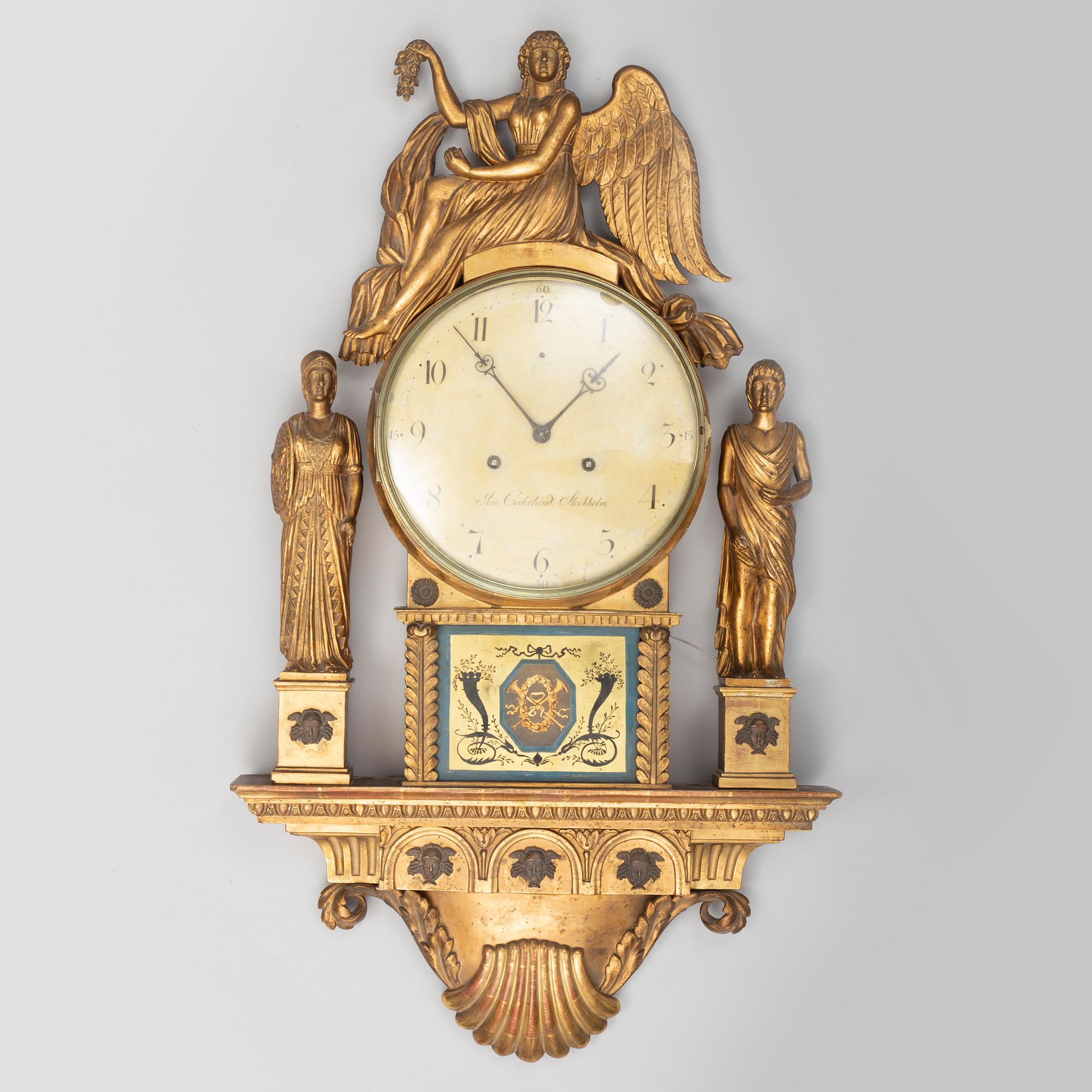 A late gustavian wall clock by Jonas Cederlund (1799-1825), Stockholm.