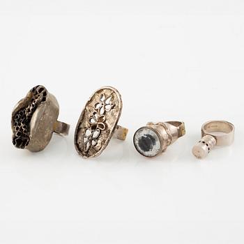 Lars Arby, four rings, sterling silver, Gothenburg 1967, 1969 and 1976.