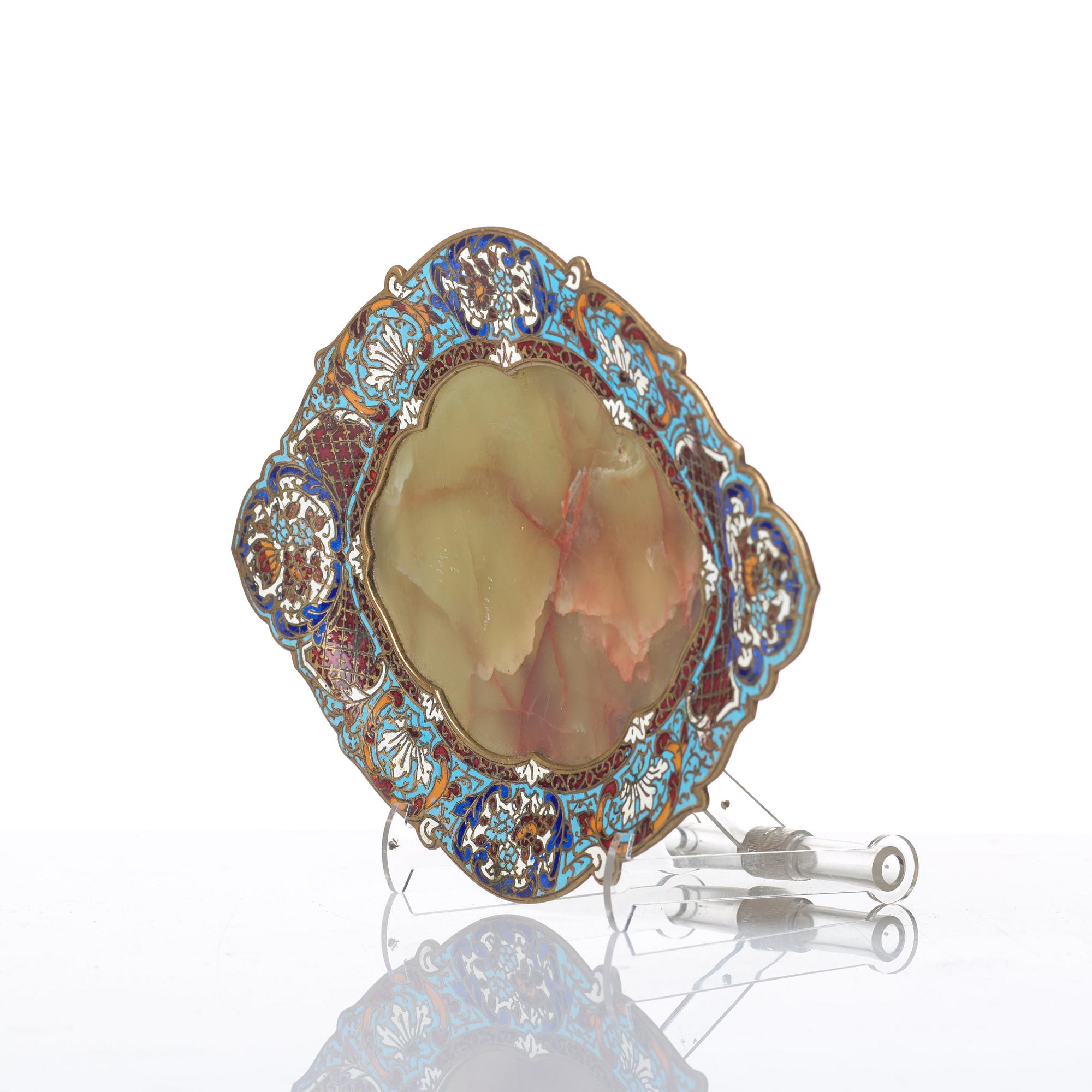 A 20th century champleve enamel and agate dish.