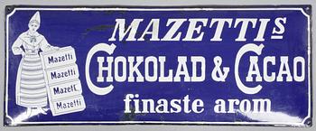 EMALJSKYLT, "Mazettis Choklad och Cacao - finaste arom", tidigt 1900-tal.