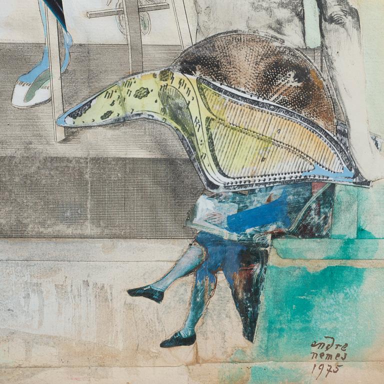 ENDRE NEMES, collage and mixed media, signed and dated 1975.