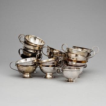 PUNSCHKOPPAR, 23 st, silver,bla Bolindersilver, Sverige, 1900-tal. Totalvikt 682 gram.