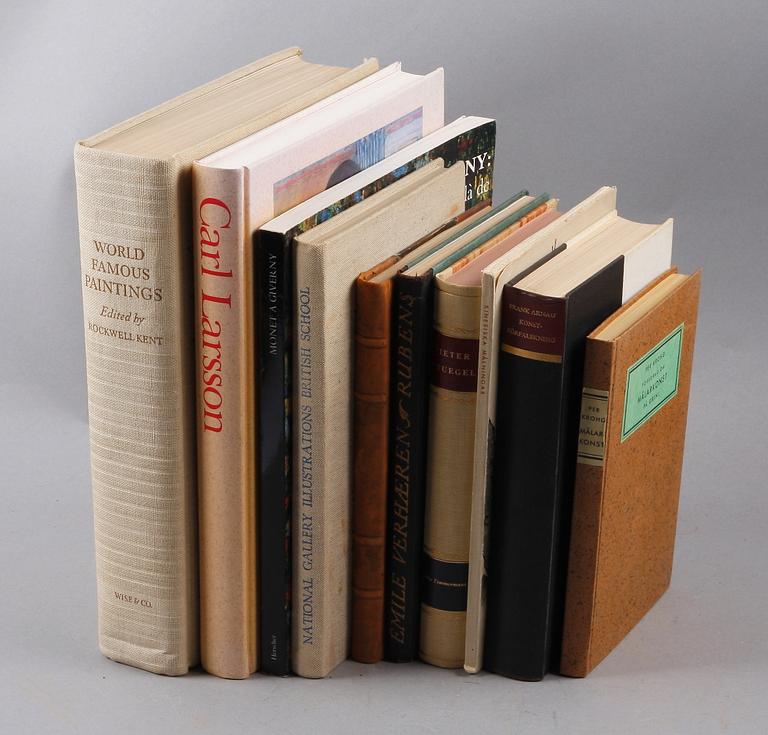 PARTI BÖCKER OCH HÄFTEN, 10 st, målerikonst, bla "Carl Larsson" Nationalmusei katalog 1992.