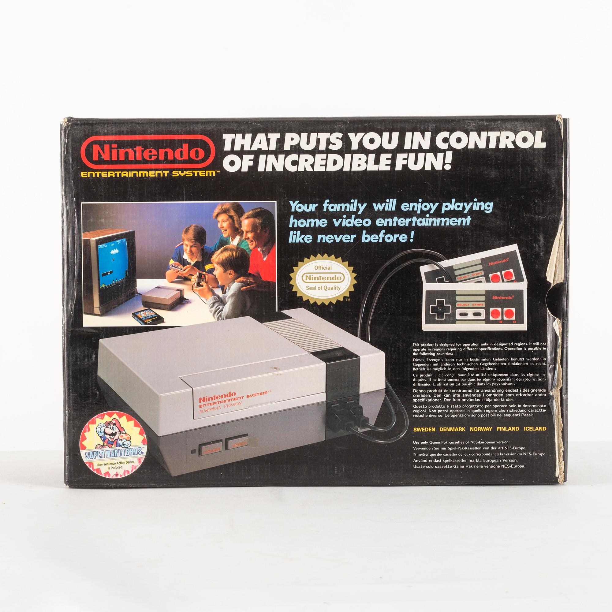 REKLAMSKYLT samt KARTONG, Nintendo 8-bitar, Nintendo 1980-tal.