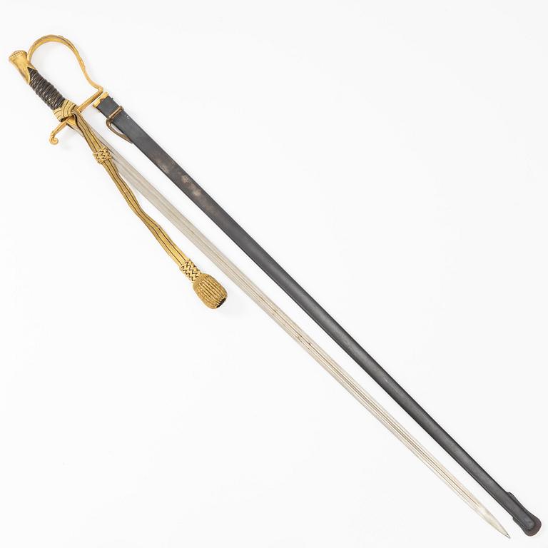 A Swedish artillery officer's sabre, 1889 pattern with scabbard.