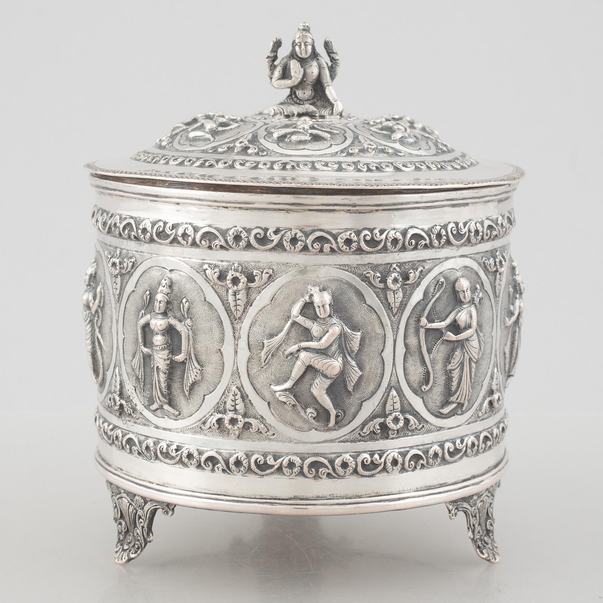 A silver bowl with lid, from possibly India/ Sri Lanka, 20th century.