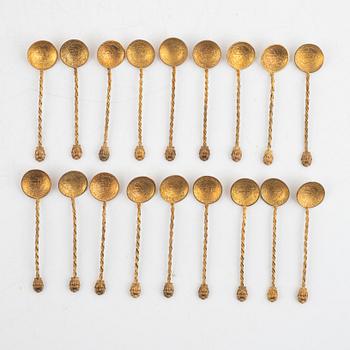 A set of eighteen gilded silver spoons, mark of Gustaf Möllenborg, Stockholm 1895.