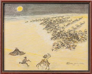 Nils Nilsson Skum, Reindeer on the mountain with a wolf attacking a reindeer.