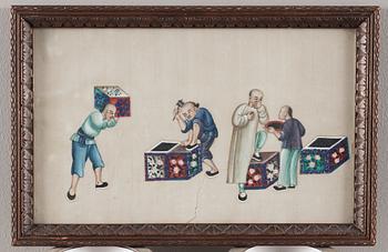 A set of 14 export gouaches on pith paper, portraying the Chinese tea industri, Qing dynasty late 19th Century.