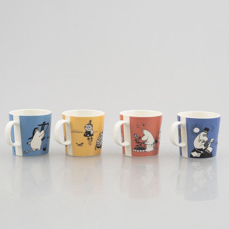 Four Moomin mugs, porcelain, Arabia, Finland.