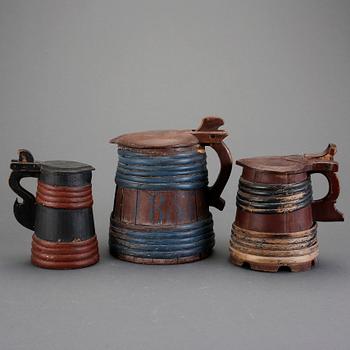 STÅNKOR, 3 stycken, allmoge, 1800-tal.