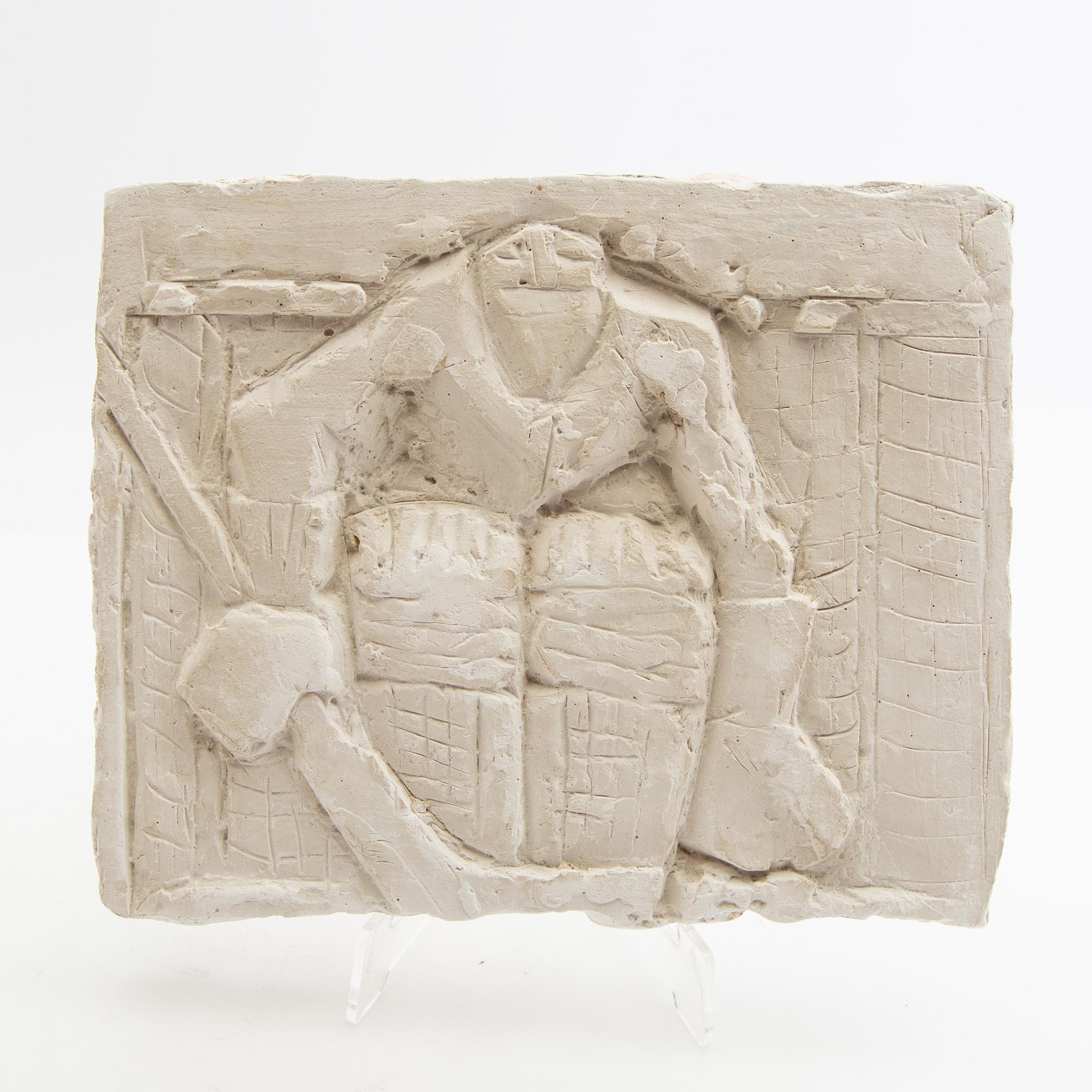 Arne Jones, relief, "Ice Hockey Player" plaster.