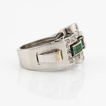 Ring, platinum with emeralds and diamonds.